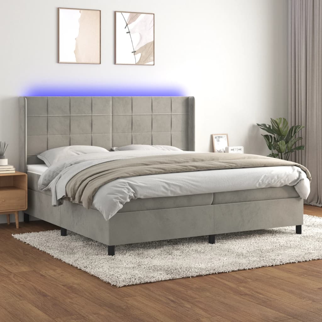 Κρεβάτι Boxspring με Στρώμα & LED Αν.Γκρι 200x200 εκ. Βελούδινο - Pakobazaar