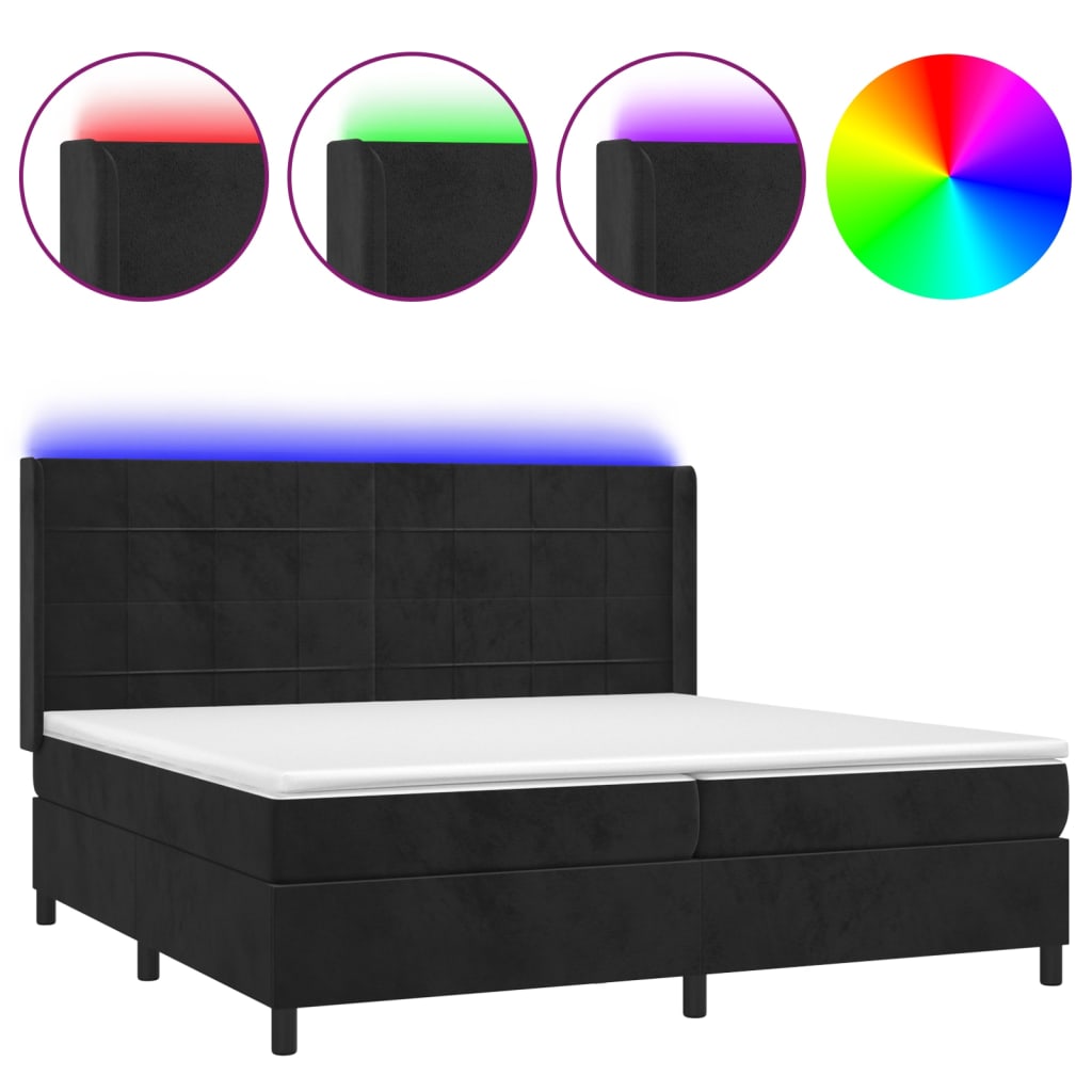 Κρεβάτι Boxspring με Στρώμα & LED Μαύρο 200x200 εκ. Βελούδινο - Pakobazaar