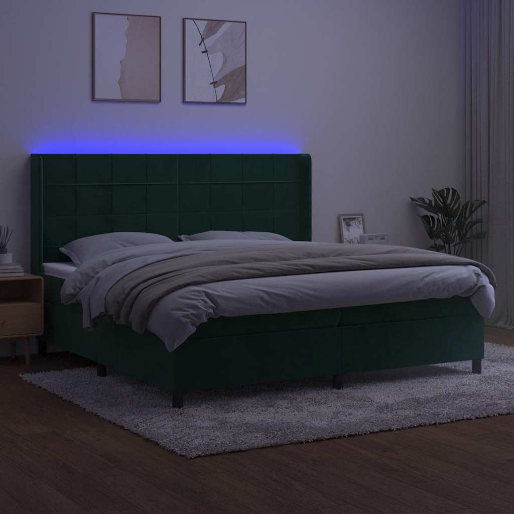 Κρεβάτι Boxspring με Στρώμα & LED Σκ. Πράσινο 200x200εκ Βελούδο - Pakobazaar