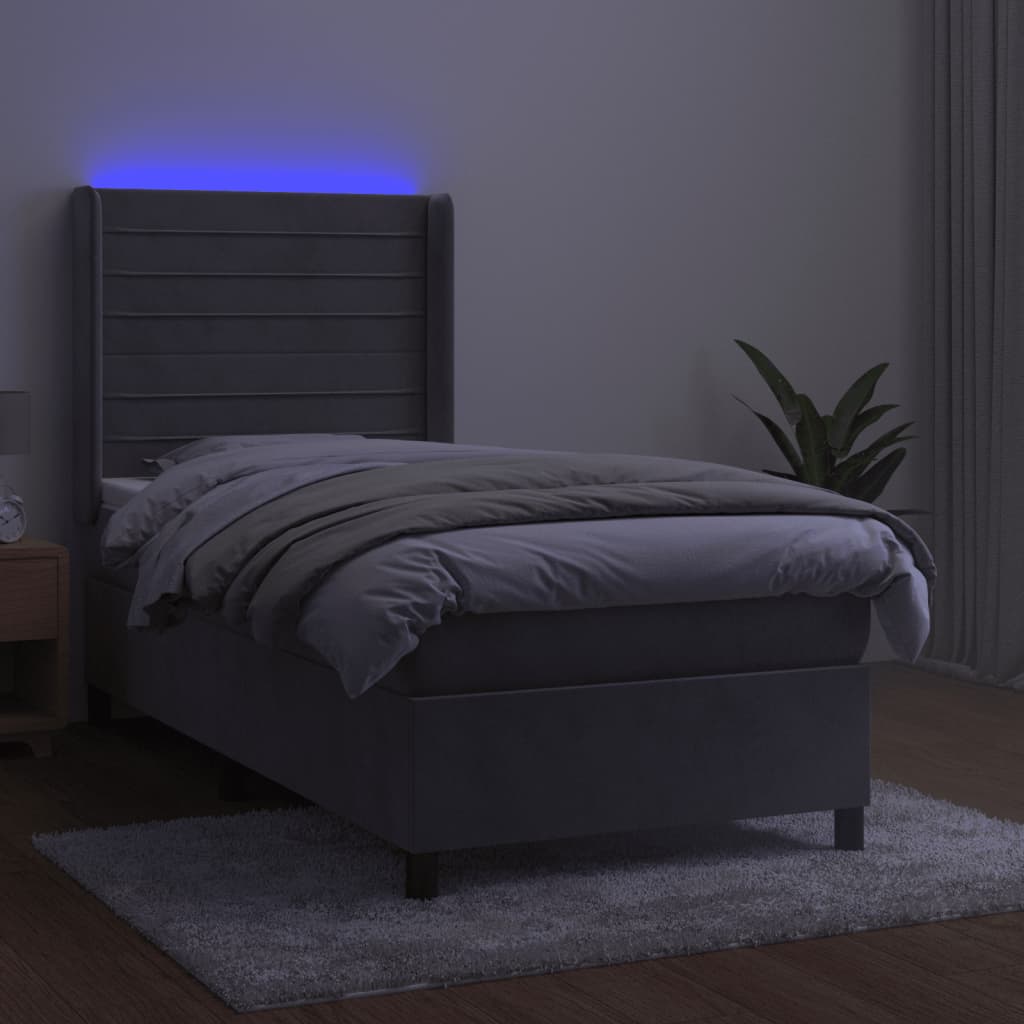 Κρεβάτι Boxspring με Στρώμα & LED Αν.Γκρι 80x200 εκ. Βελούδινο - Pakobazaar