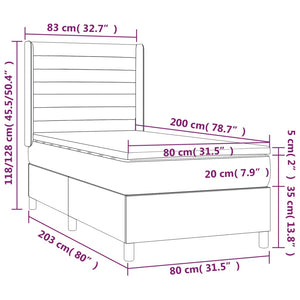 Κρεβάτι Boxspring με Στρώμα & LED Σκ. Γκρι 80x200 εκ. Βελούδινο