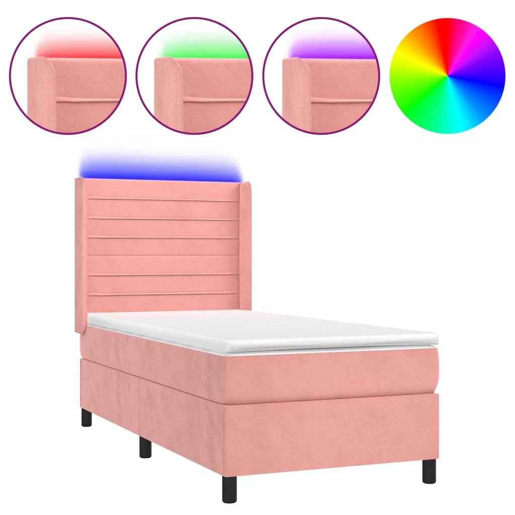 Κρεβάτι Boxspring με Στρώμα & LED Ροζ 80 x 200 εκ. Βελούδινο