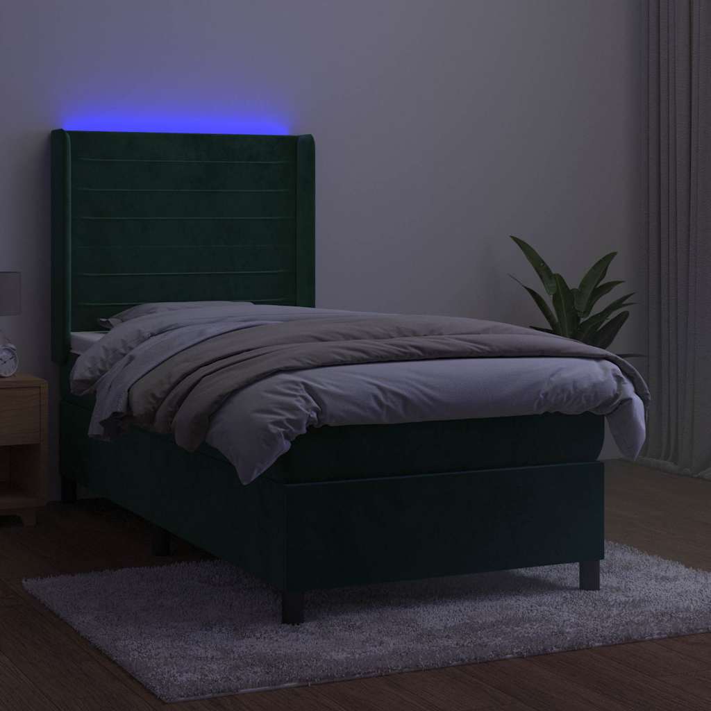 Κρεβάτι Boxspring με Στρώμα & LED Σκ. Πράσινο 90x190 εκ Βελούδο - Pakobazaar