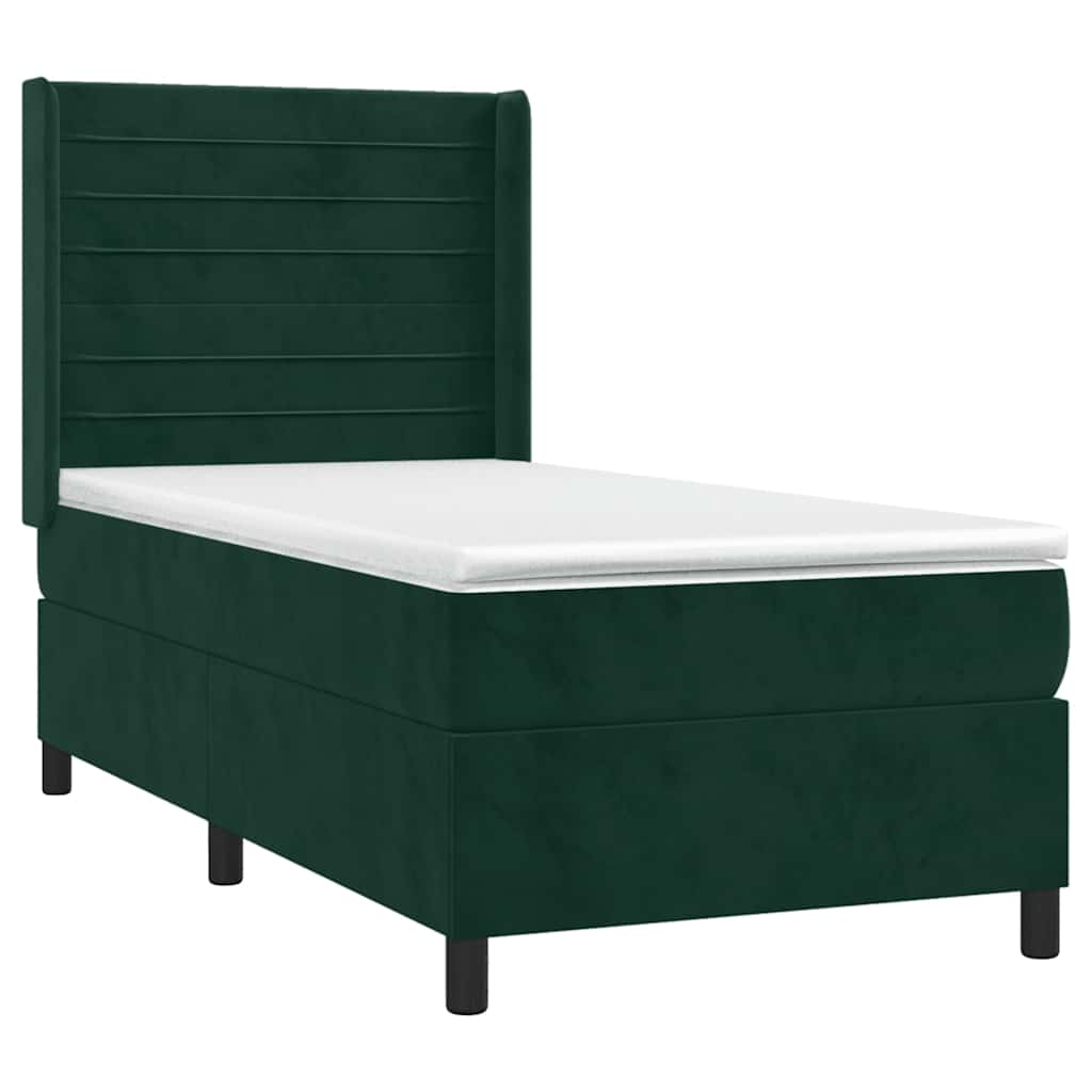 Κρεβάτι Boxspring με Στρώμα & LED Σκ. Πράσινο 90x200 εκ Βελούδο - Pakobazaar