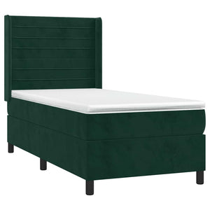 Κρεβάτι Boxspring με Στρώμα & LED Σκ. Πράσινο 90x200 εκ Βελούδο - Pakobazaar