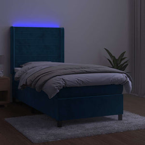 Κρεβάτι Boxspring με Στρώμα & LED Σκ. Μπλε 90x200 εκ. Βελούδινο - Pakobazaar