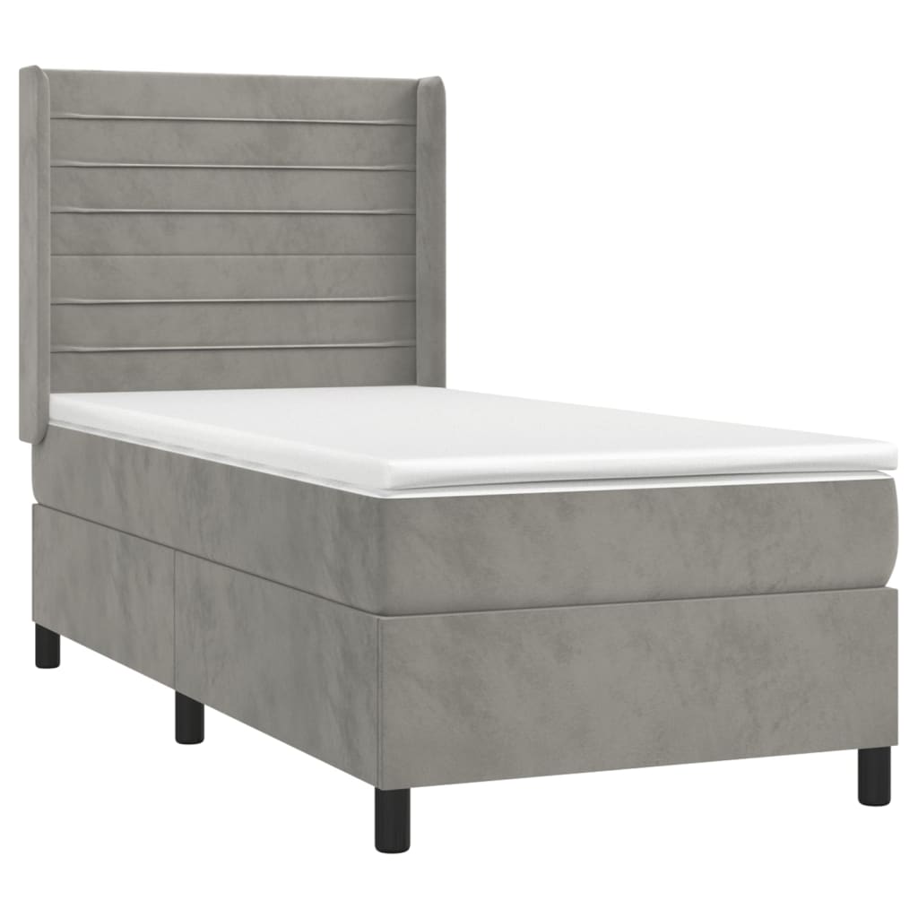 Κρεβάτι Boxspring με Στρώμα & LED Αν.Γκρι 100x200 εκ. Βελούδινο