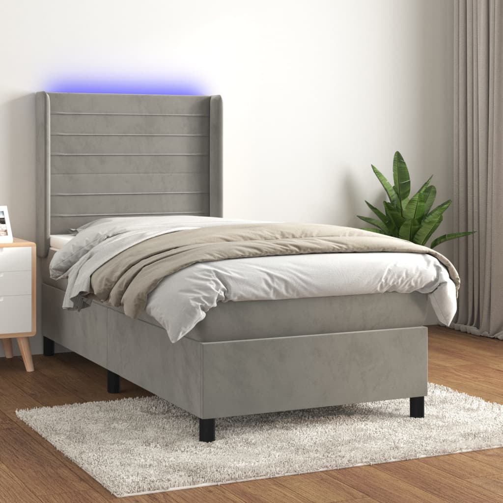 Κρεβάτι Boxspring με Στρώμα & LED Αν.Γκρι 100x200 εκ. Βελούδινο