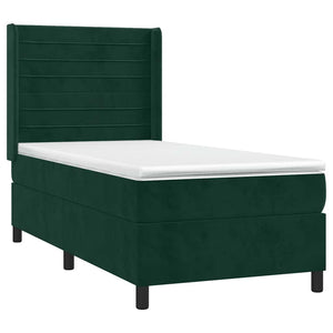 Κρεβάτι Boxspring με Στρώμα & LED Σκ. Πράσινο 100x200εκ Βελούδο - Pakobazaar