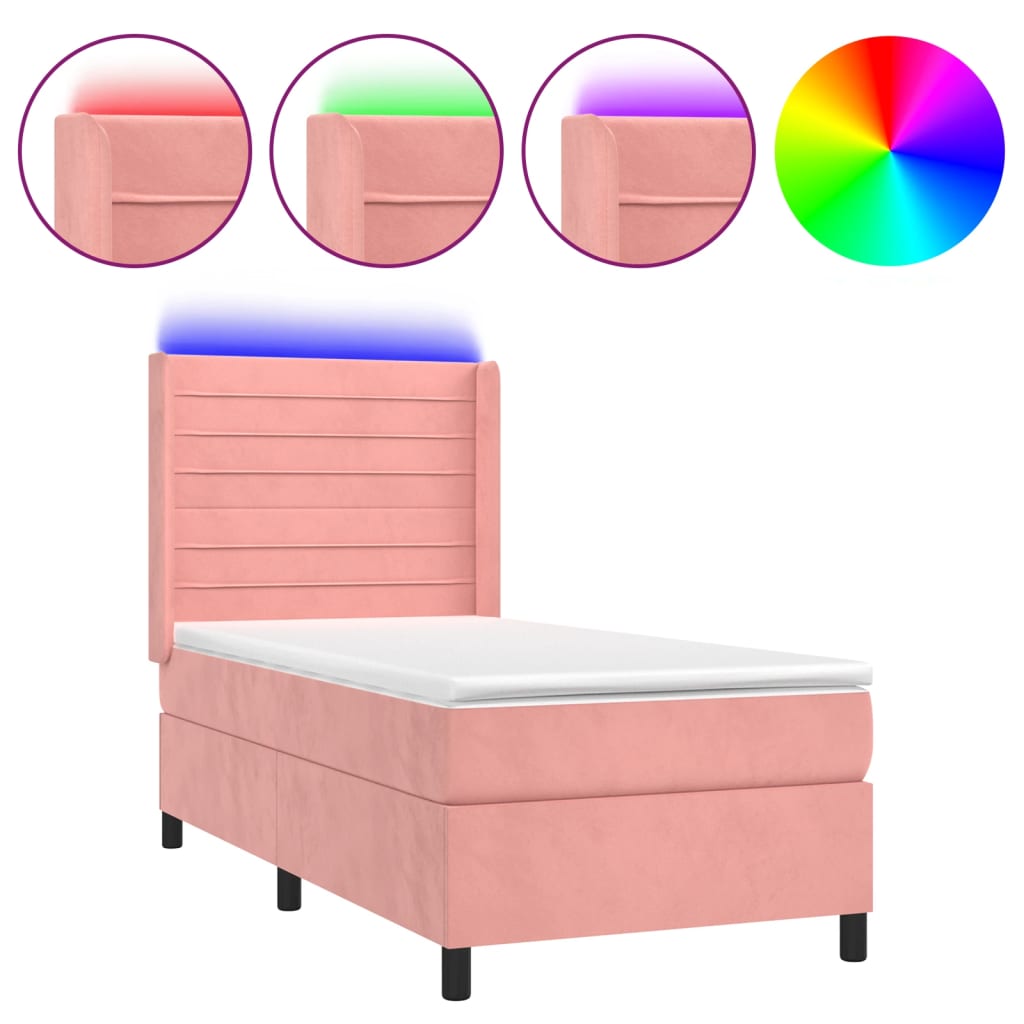 Κρεβάτι Boxspring με Στρώμα & LED Ροζ 100x200 εκ. Βελούδινο