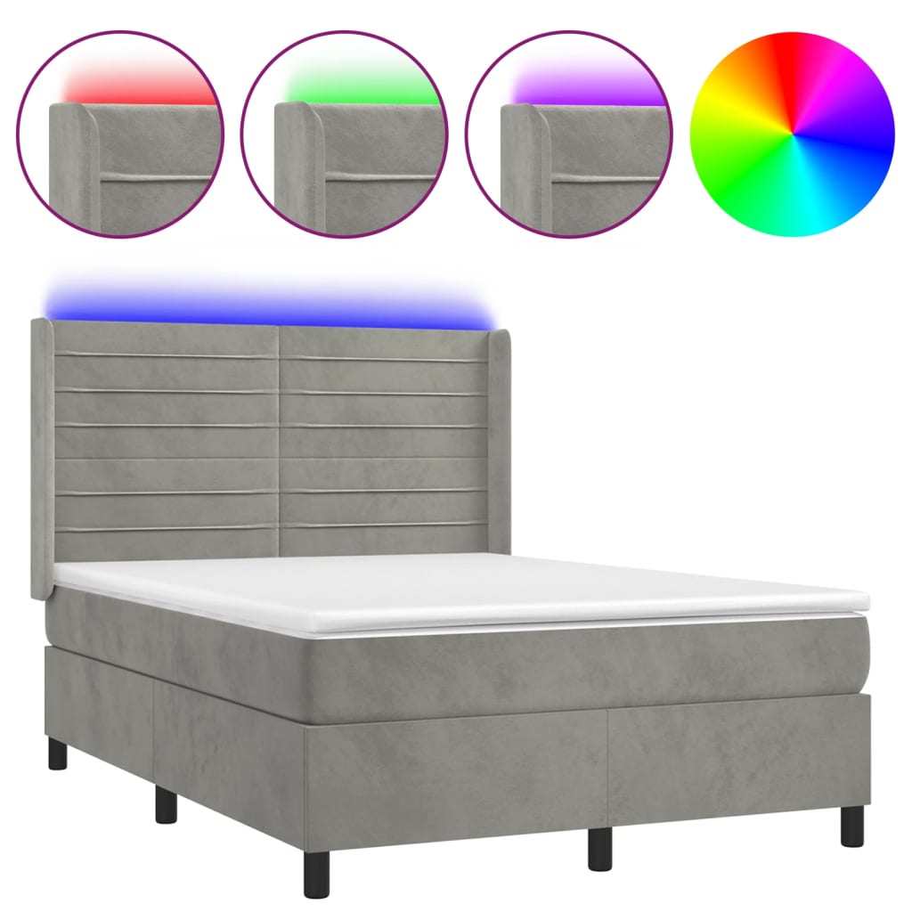 Κρεβάτι Boxspring με Στρώμα&LED Αν. Γκρι 140x190 εκ. Βελούδινο