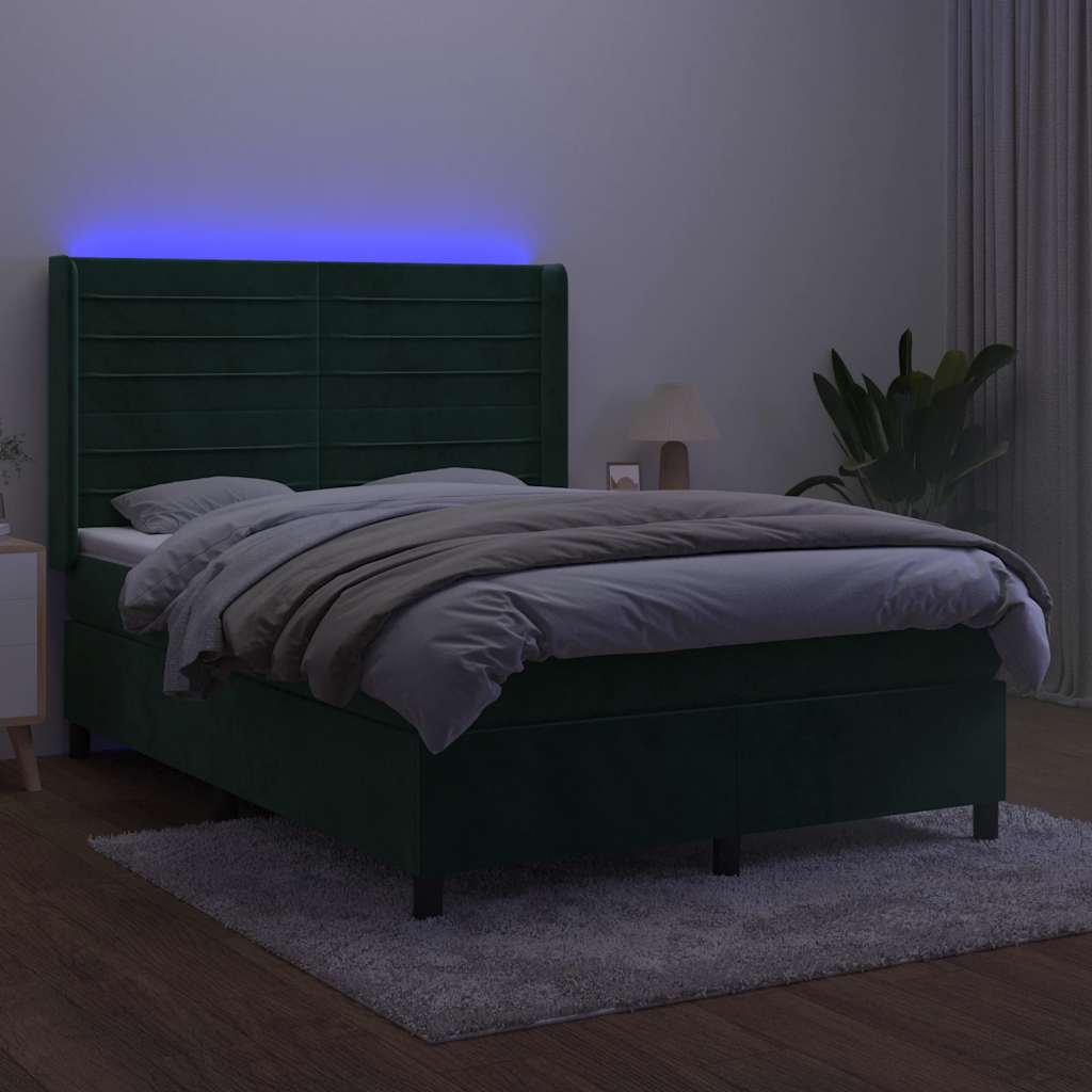 Κρεβάτι Boxspring με Στρώμα & LED Σκ. Πράσινο 140x190εκ Βελούδο - Pakobazaar
