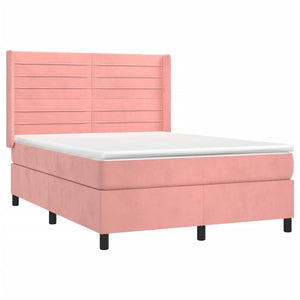 Κρεβάτι Boxspring με Στρώμα & LED Ροζ 140x190 εκ. Βελούδινο