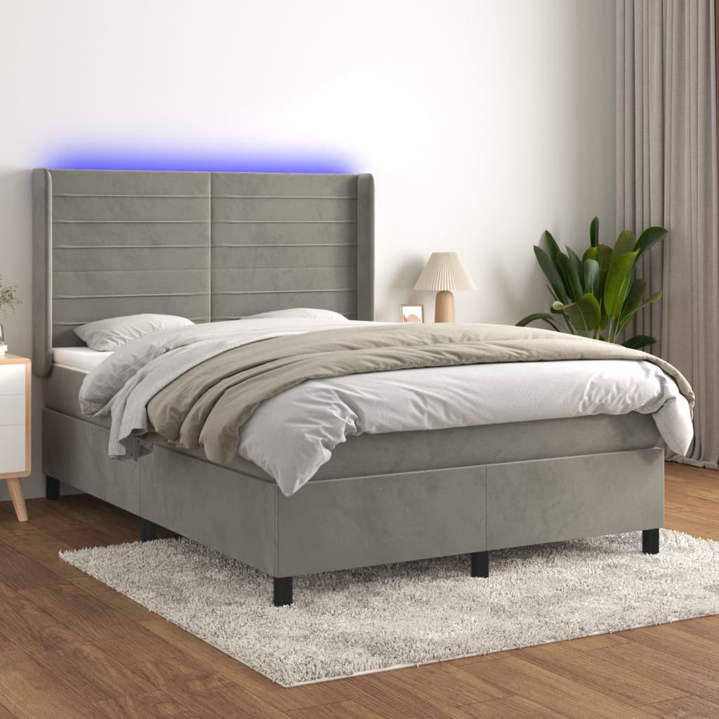 Κρεβάτι Boxspring με Στρώμα & LED Αν.Γκρι 140x200 εκ. Βελούδινο