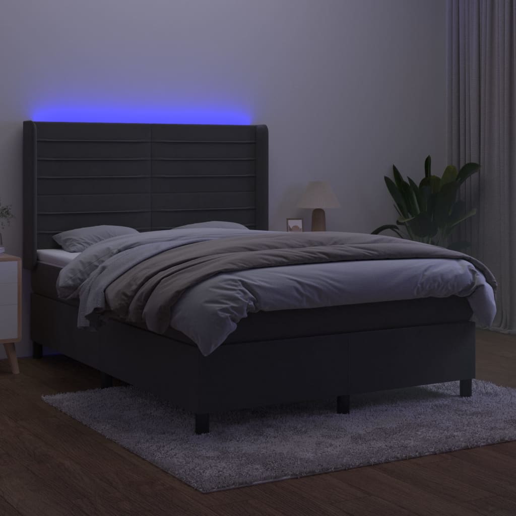 Κρεβάτι Boxspring με Στρώμα & LED Σκ. Γκρι 140x200εκ. Βελούδινο