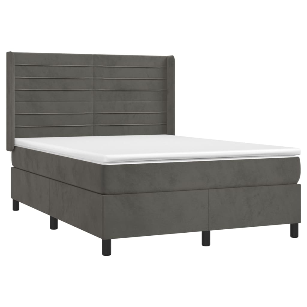 Κρεβάτι Boxspring με Στρώμα & LED Σκ. Γκρι 140x200εκ. Βελούδινο