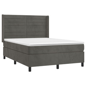 Κρεβάτι Boxspring με Στρώμα & LED Σκ. Γκρι 140x200εκ. Βελούδινο