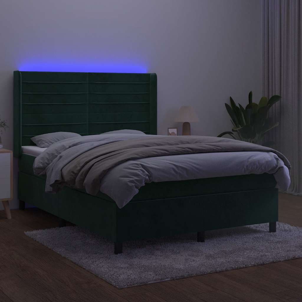 Κρεβάτι Boxspring με Στρώμα & LED Σκ. Πράσινο 140x200εκ Βελούδο - Pakobazaar