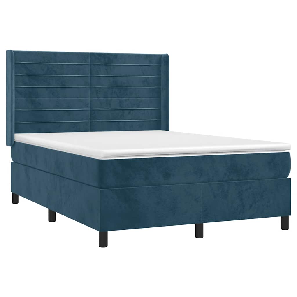 Κρεβάτι Boxspring με Στρώμα & LED Σκ. Μπλε 140x200εκ. Βελούδινο - Pakobazaar