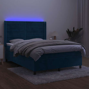 Κρεβάτι Boxspring με Στρώμα & LED Σκ. Μπλε 140x200εκ. Βελούδινο - Pakobazaar