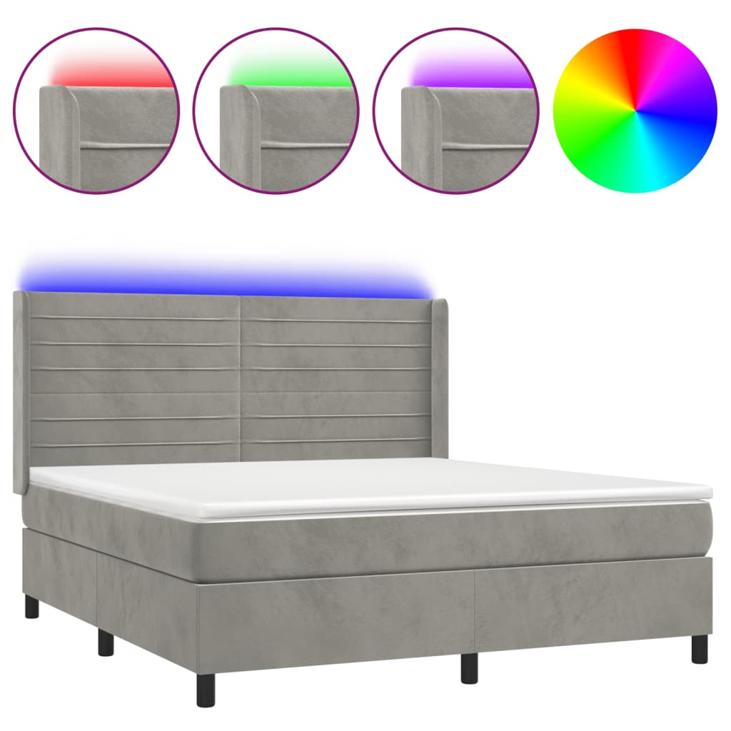 Κρεβάτι Boxspring με Στρώμα & LED Αν.Γκρι 160x200 εκ. Βελούδινο