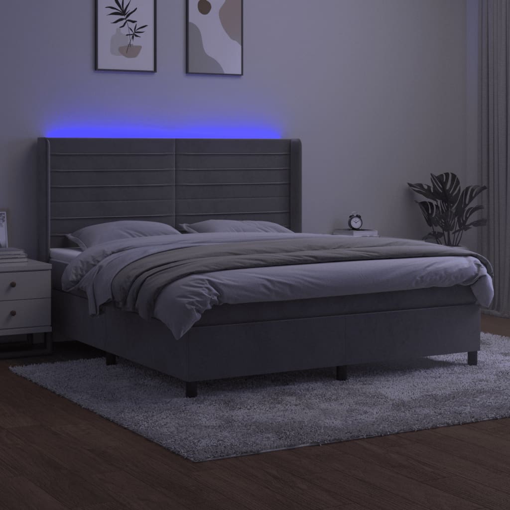 Κρεβάτι Boxspring με Στρώμα & LED Αν.Γκρι 160x200 εκ. Βελούδινο