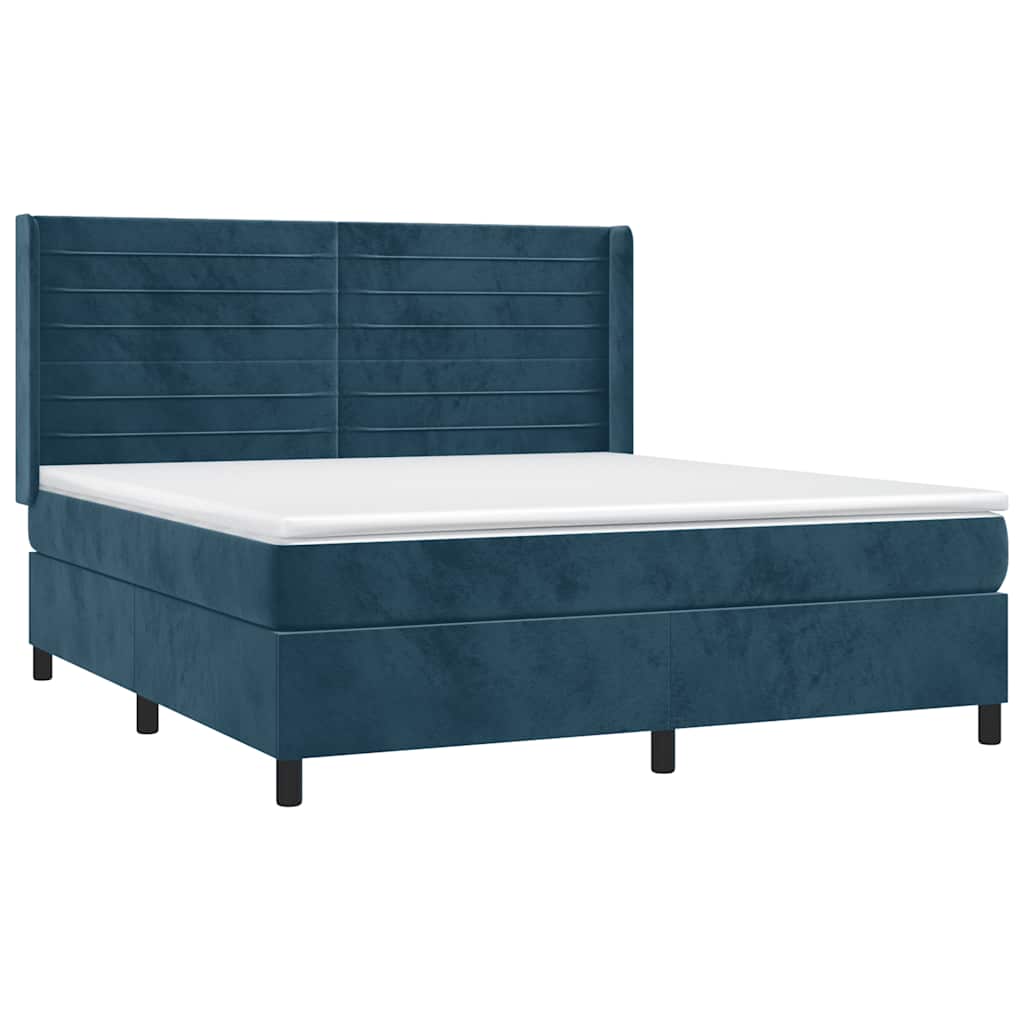 Κρεβάτι Boxspring με Στρώμα & LED Σκ. Μπλε 160x200εκ. Βελούδινο - Pakobazaar