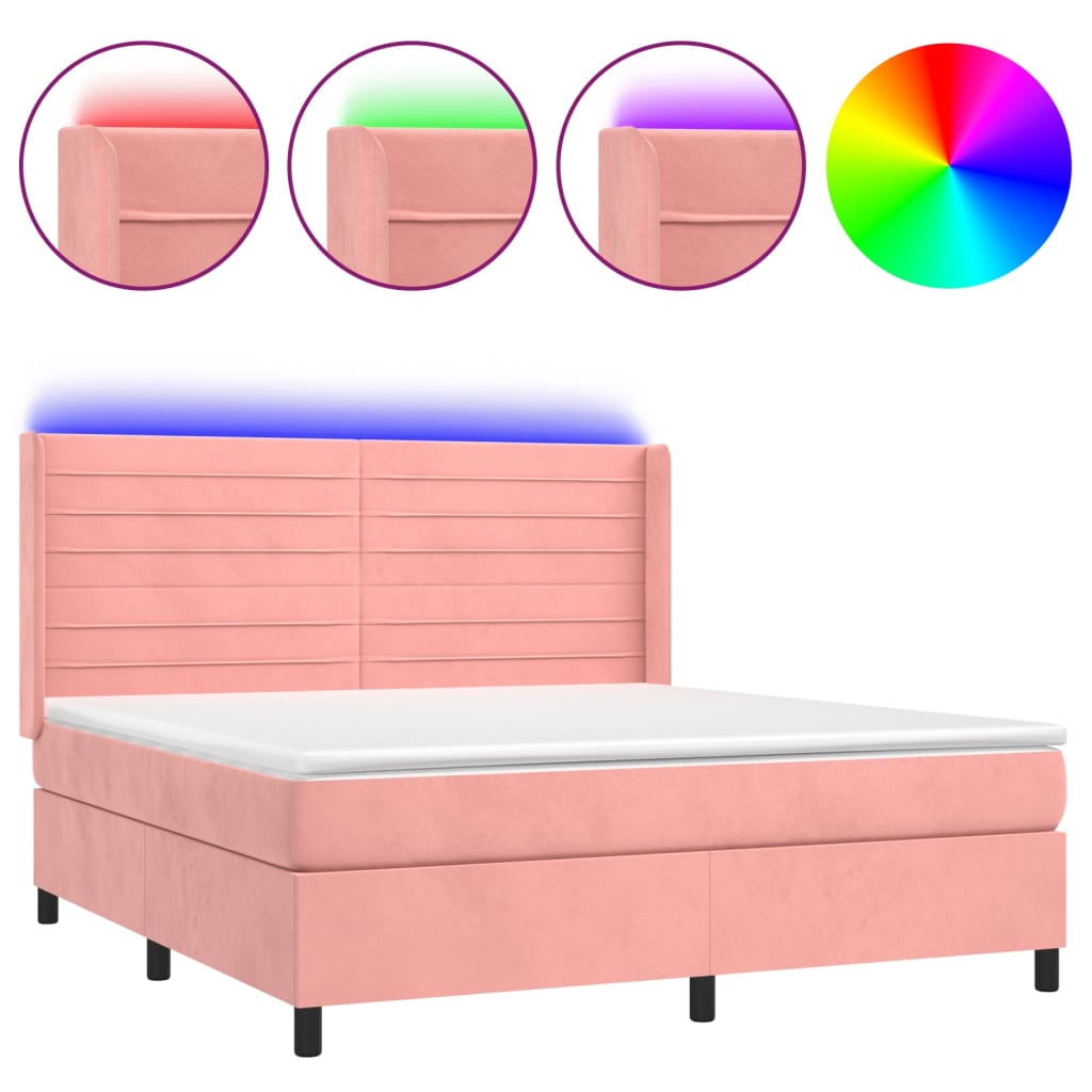 Κρεβάτι Boxspring με Στρώμα & LED Ροζ 180x200 εκ. Βελούδινο