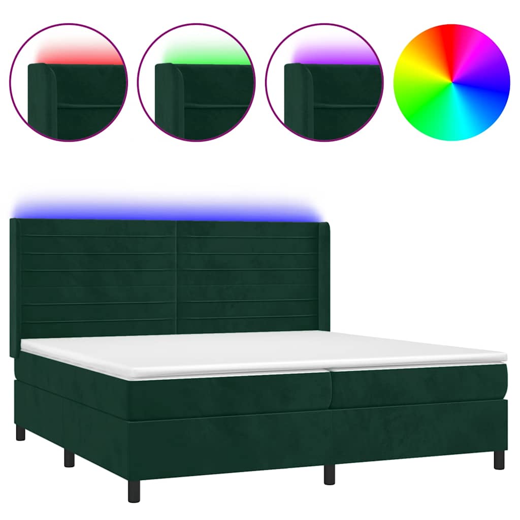 Κρεβάτι Boxspring με Στρώμα & LED Σκ. Πράσινο 200x200εκ Βελούδο - Pakobazaar