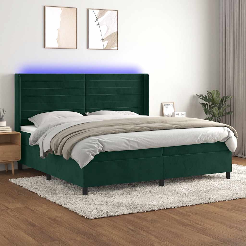 Κρεβάτι Boxspring με Στρώμα & LED Σκ. Πράσινο 200x200εκ Βελούδο - Pakobazaar