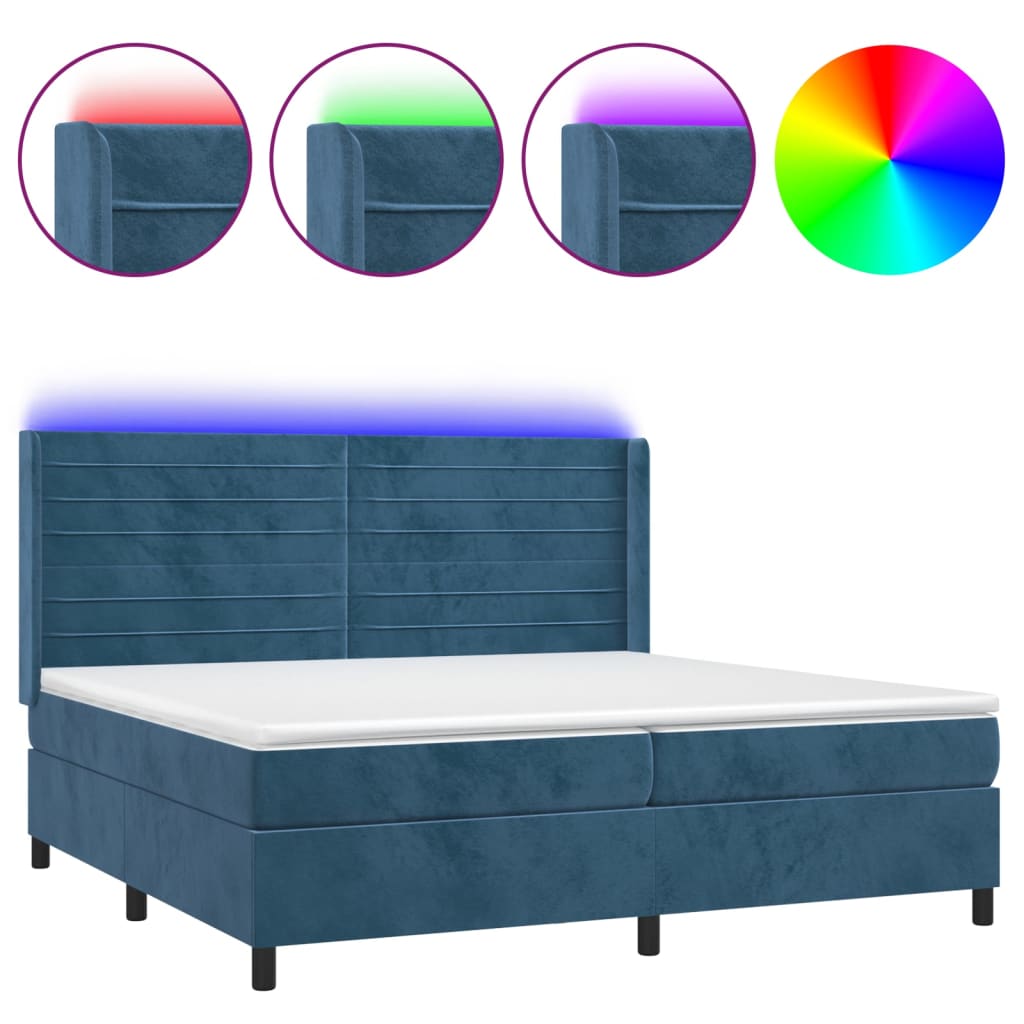 Κρεβάτι Boxspring με Στρώμα & LED Σκ. Μπλε 200x200εκ. Βελούδινο - Pakobazaar