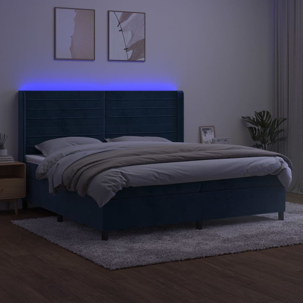 Κρεβάτι Boxspring με Στρώμα & LED Σκ. Μπλε 200x200εκ. Βελούδινο - Pakobazaar