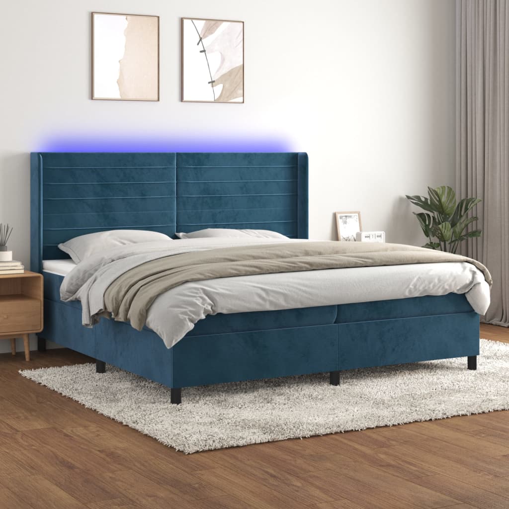 Κρεβάτι Boxspring με Στρώμα & LED Σκ. Μπλε 200x200εκ. Βελούδινο - Pakobazaar