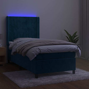 Κρεβάτι Boxspring με Στρώμα & LED Σκ. Μπλε 80x200 εκ. Βελούδινο - Pakobazaar