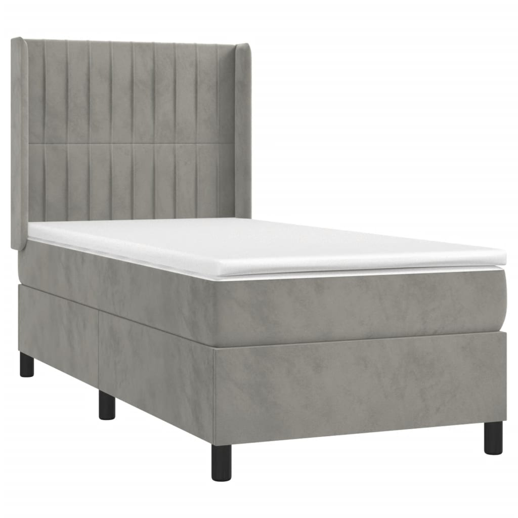 Κρεβάτι Boxspring με Στρώμα & LED Αν.Γκρι 90x190 εκ. Βελούδινο