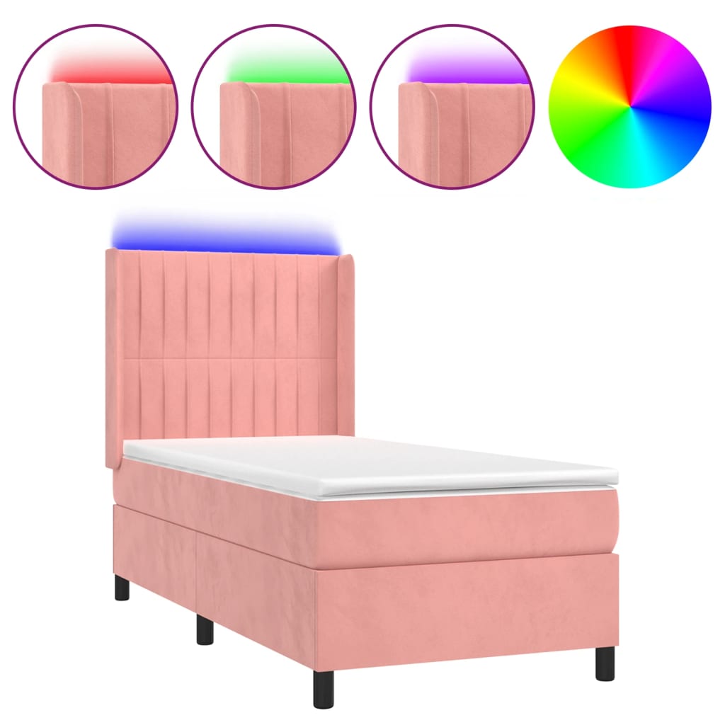 Κρεβάτι Boxspring με Στρώμα & LED Ροζ 90x200 εκ. Βελούδινο