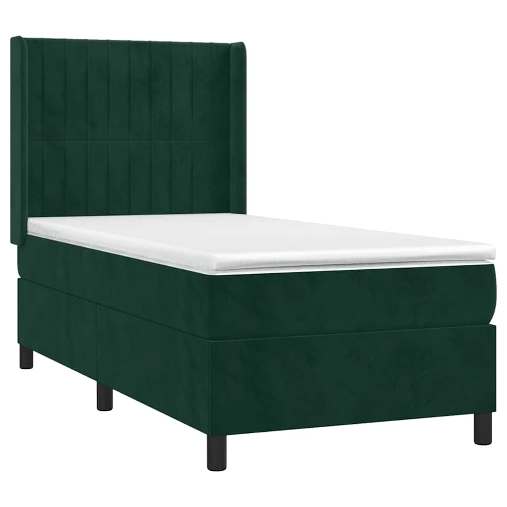 Κρεβάτι Boxspring με Στρώμα & LED Σκ. Πράσινο 100x200εκ Βελούδο - Pakobazaar