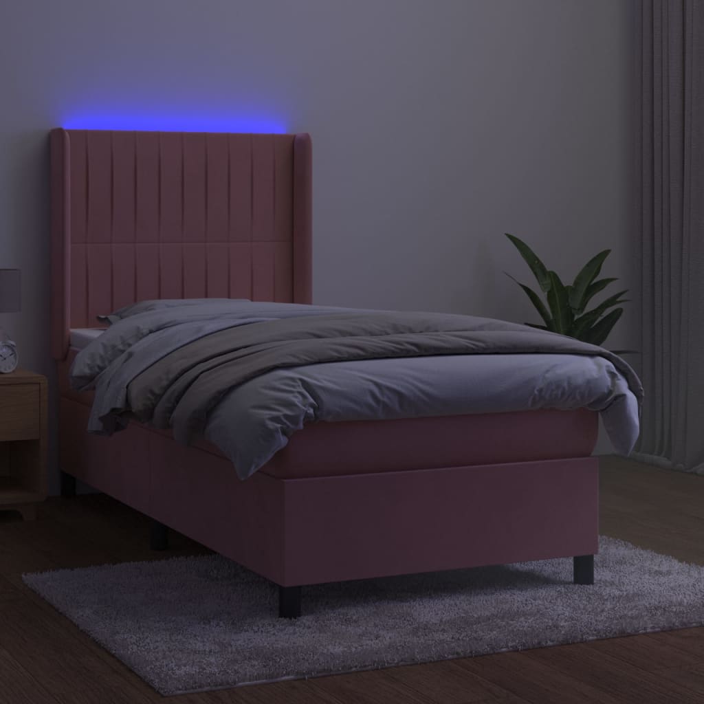 Κρεβάτι Boxspring με Στρώμα & LED Ροζ 100x200 εκ. Βελούδινο