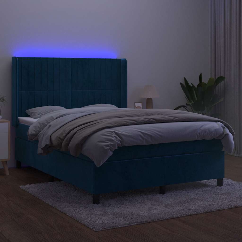 Κρεβάτι Boxspring με Στρώμα & LED Σκ. Μπλε 140x190εκ. Βελούδινο - Pakobazaar