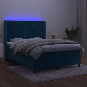Κρεβάτι Boxspring με Στρώμα & LED Σκ. Μπλε 140x190εκ. Βελούδινο - Pakobazaar