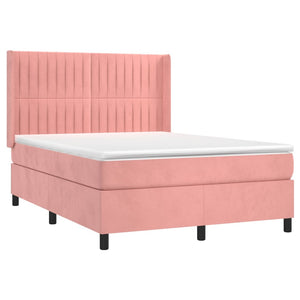 Κρεβάτι Boxspring με Στρώμα & LED Ροζ 140x190 εκ. Βελούδινο