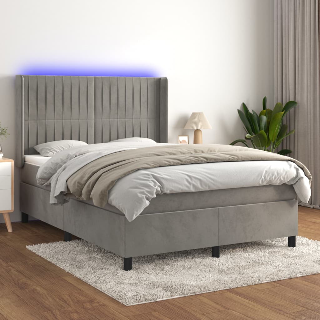 Κρεβάτι Boxspring με Στρώμα & LED Αν.Γκρι 140x200 εκ. Βελούδινο
