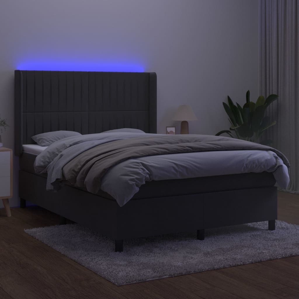 Κρεβάτι Boxspring με Στρώμα & LED Σκ. Γκρι 140x200εκ. Βελούδινο