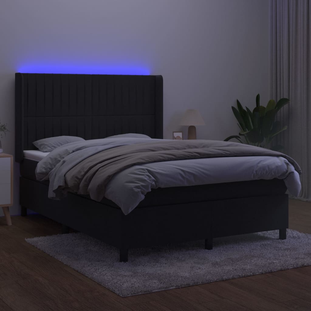 Κρεβάτι Boxspring με Στρώμα & LED Μαύρο 140x200 εκ. Βελούδινο
