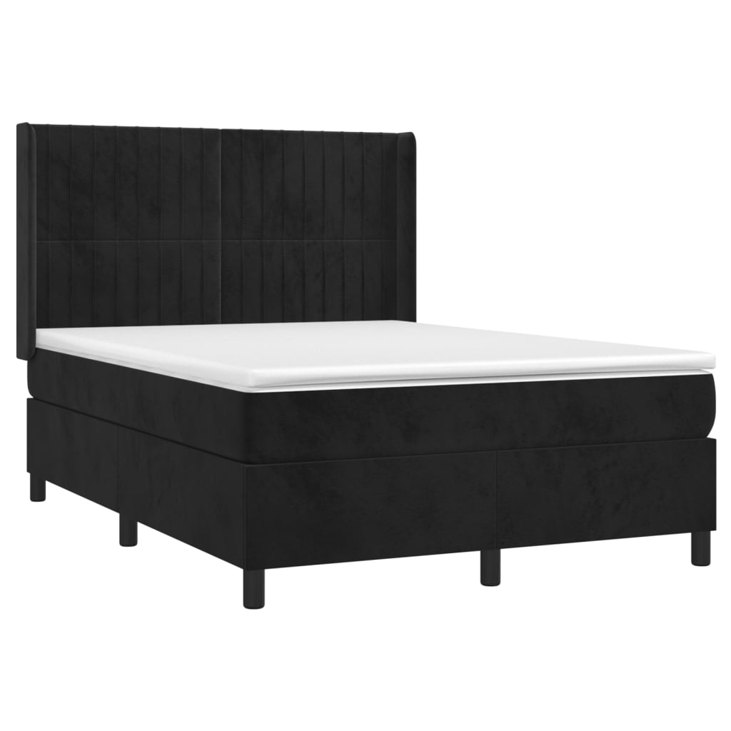 Κρεβάτι Boxspring με Στρώμα & LED Μαύρο 140x200 εκ. Βελούδινο