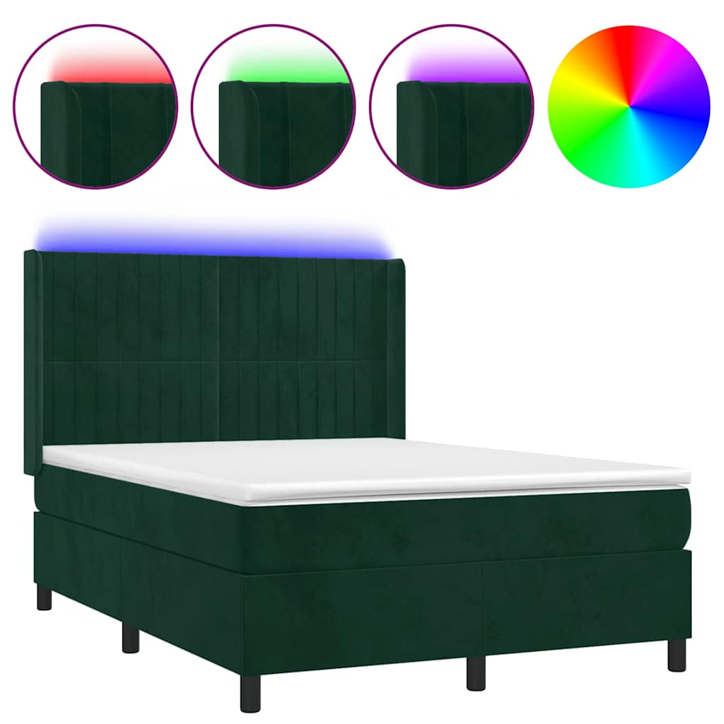 Κρεβάτι Boxspring με Στρώμα & LED Σκ. Πράσινο 140x200εκ Βελούδο - Pakobazaar
