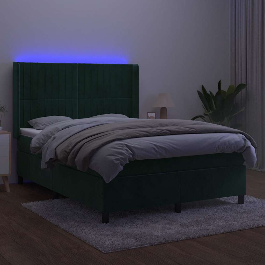 Κρεβάτι Boxspring με Στρώμα & LED Σκ. Πράσινο 140x200εκ Βελούδο - Pakobazaar