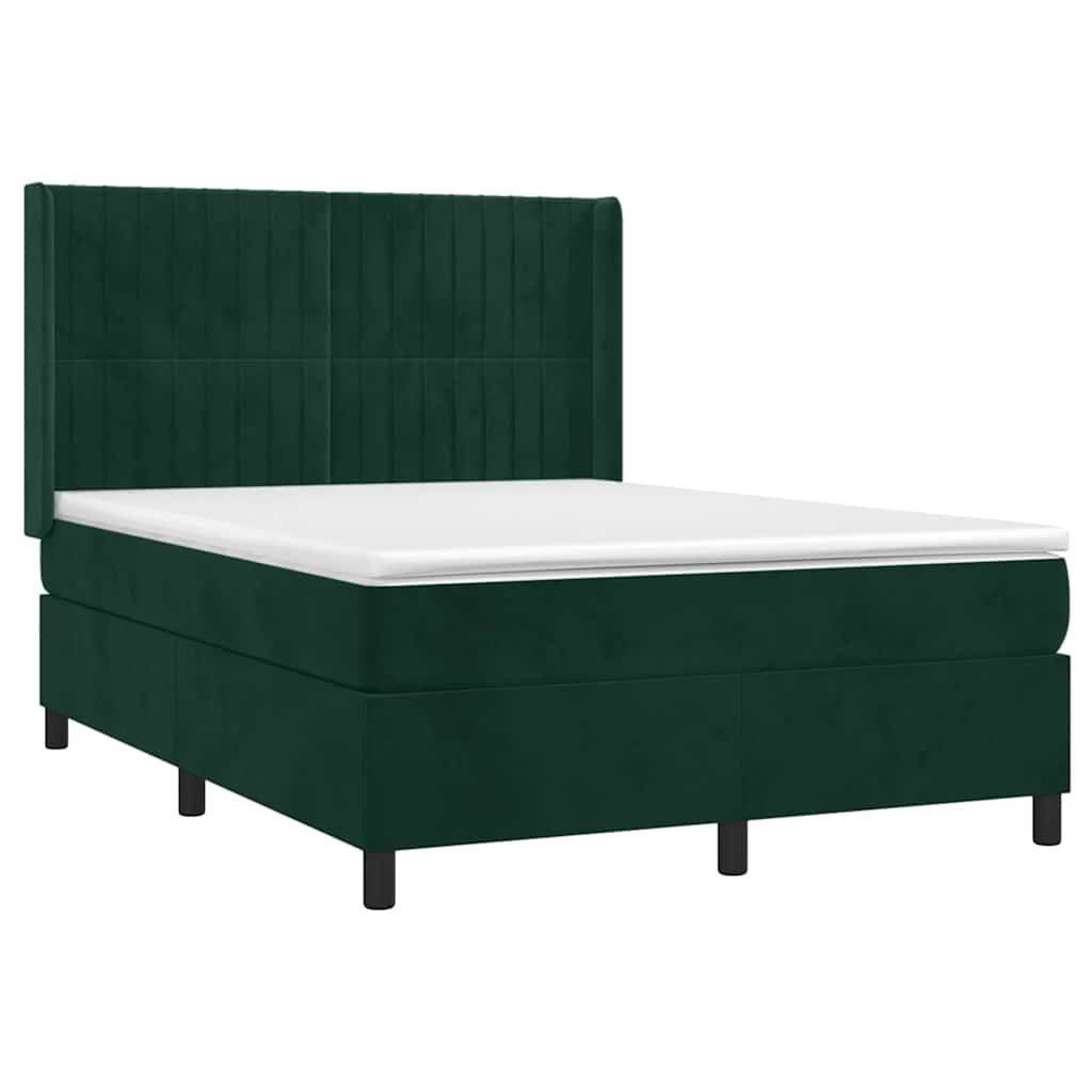 Κρεβάτι Boxspring με Στρώμα & LED Σκ. Πράσινο 140x200εκ Βελούδο - Pakobazaar