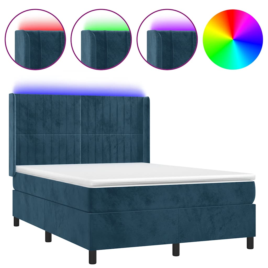Κρεβάτι Boxspring με Στρώμα & LED Σκ. Μπλε 140x200εκ. Βελούδινο - Pakobazaar