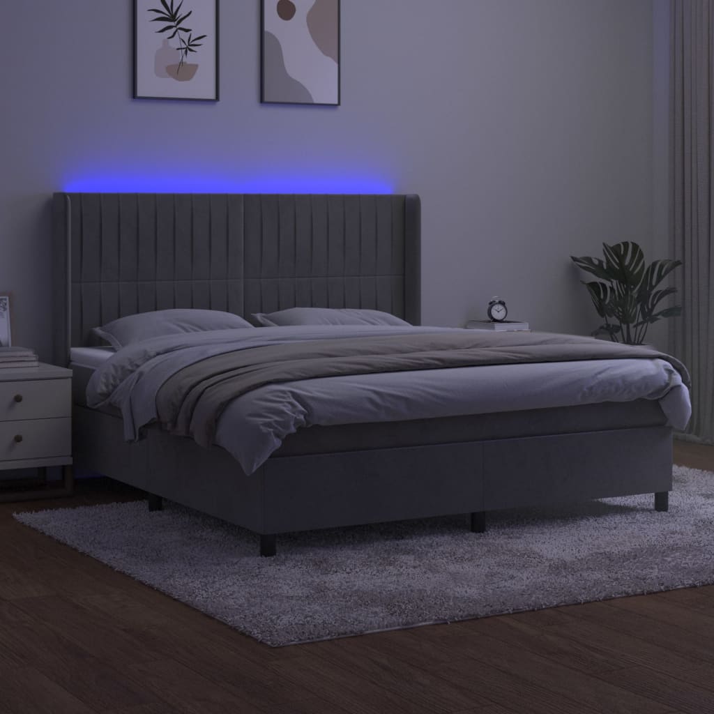 Κρεβάτι Boxspring με Στρώμα & LED Αν.Γκρι 160x200 εκ. Βελούδινο